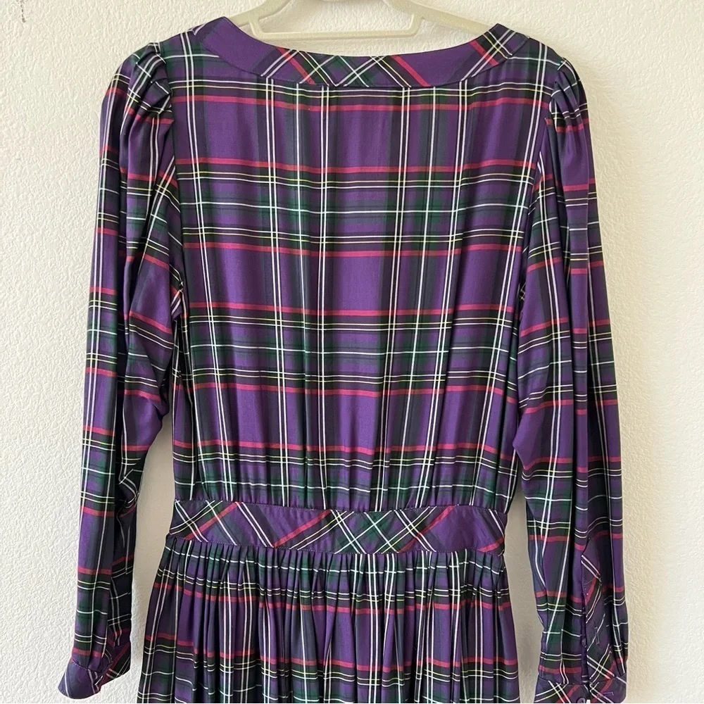 Vintage 80s Eileen West Purple Tartan Plaid Pleated Maxi Dress NWOT Small - Picture 11 of 16